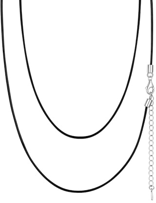 PROSILVER Damen Lederkette 1mm schwarz geflochten Halskette 925 Silber Verschluss Kunst Lederband Kordelkette 41cm Ersatzkette für Anhänger