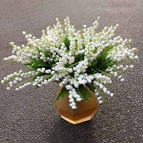 BestAlice Konstgjorda Liljekonvaljer Faux White Bell Blommor Vindspel Orkidé Bröllopsbukett Simulering Falsk Blomma för Hembröllopsdekoration(12 st)