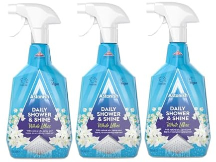 Astonish Daily Shower and Shine White Lilies| Vegan and Cruelty-free Shower Spray |For glass tiles chrome and plastic |Shower doors tubs and faucets | 750ml