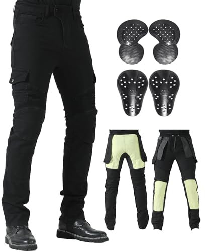 CTBQiTom Pantaloni Moto Uomo con Fodera Aramid e Protezione CE Rimovibile per Motocross,Nero,30W/30L