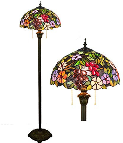 FUIBEJAE 16-inch Vintage Tiffany Style Floor Lamp, Grapes Stained Glass Decoration Standing Light, for Living Room Bedroom Zipper Lamp