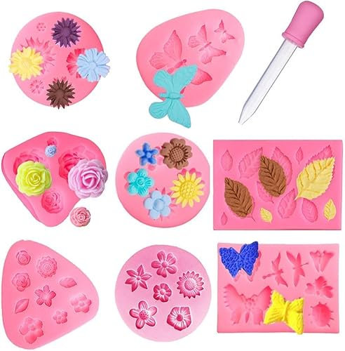 Esforzarsi Lot de 8 moules en silicone pour fleurs et bonbons, mini fleurs roses, décoration de gâteau au chocolat et gâteaux