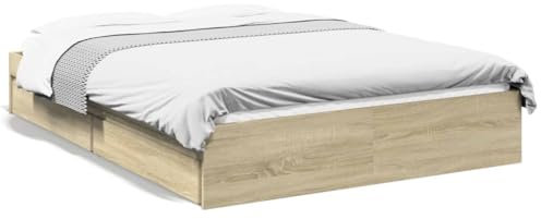 ShGaxin Bettgestell mit Schubladen Sonoma-Eiche 135x190cm Holzwerkstoff, Bett, Jugendbett, Schlafzimmer Bett, Bed Frame - 3280694