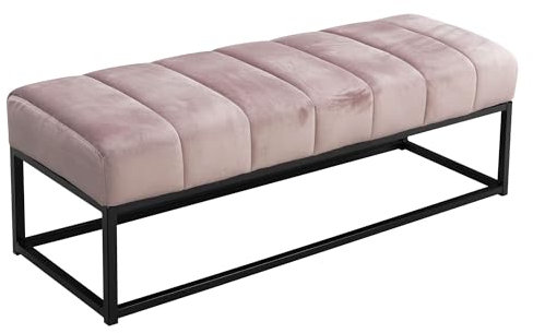 Wohnling Sitzbank Samt Rosa 108x40x40 cm Flur Polsterbank mit Metallgestell, Design Bettbank Schlafzimmer Gesteppt, Flurbank Garderobenbank Modern