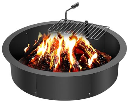 VEVOR Aro para Hoguera con Parrilla para Barbacoa Diámetro Exterior 889 mm, Diámetro Interior 787,4 mm, Altura 215,9 mm, Revestimiento de Acero al Carbono, Anillo para Fogata sobre o en el Suelo