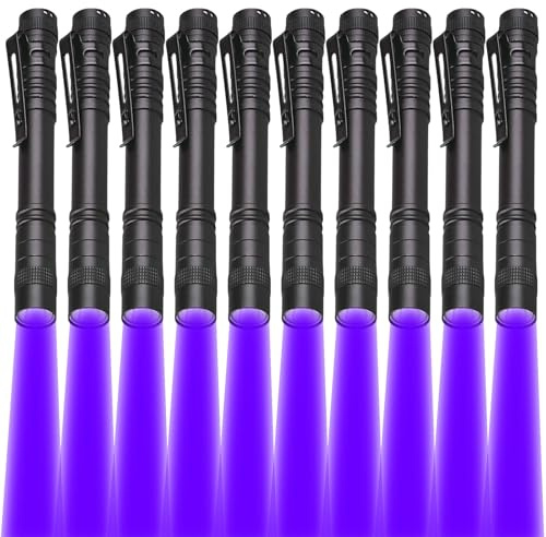 LIAISIMI Röd Mini LED-Ficklampa Med Pennklämma - Vattentät, 13 cm, för Stjärnskådning, Mörkerseende (10-Pack-UV)