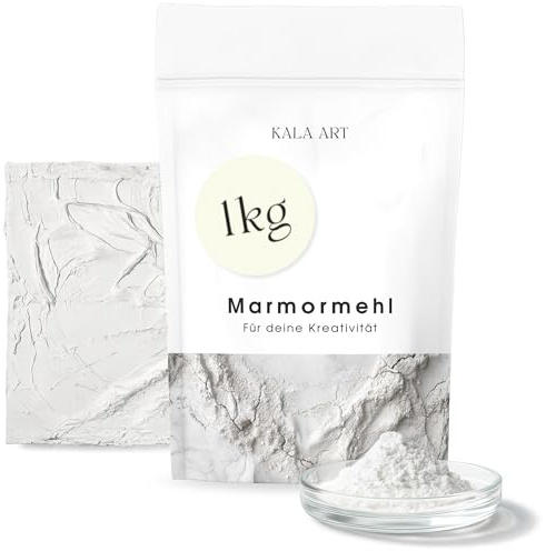Kala Art Marmormehl Calciumcarbonat 1kg - Strahlend Weiß & Sehr Fein (30my) - Perfekt geeignet als Spachtelmasse für Acrylmalerei (Acrylbinder), Marmor Reparaturset & Modelliermasse
