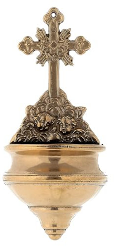 Holyart Acquasantiera Croce Ottone lucidato 10x20x5 cm