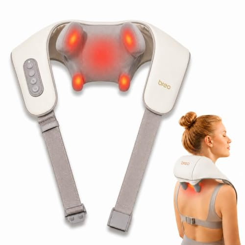 Breo N5 Mini Shiatsu Massagegerät Nackenmassagegerät mit Wärme, Beige | 5D-Shiatsu Massagegerät zur wirksamen Entlastung der Muskulatur – kabellos,leise & tragbar.Für zu Hause,im Auto oder im Büro
