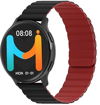 IMIKI HOLO TG2 - Smartwatch uomo donna - Display AMOLED 1,43, Connettività Bluetooth, Cinturino magnetico, Misura ossigeno nel sangue e Frequenza cardiaca, Android e iOS - Black + Black/Red