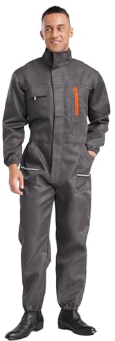 Fldy Herren Arbeitsoverall Mit Reflektierend-Streifen Und Vielen Taschen Schutz Arbeitskleidung Handwerker Werkstatt Mechanisch Overall Grau XXL