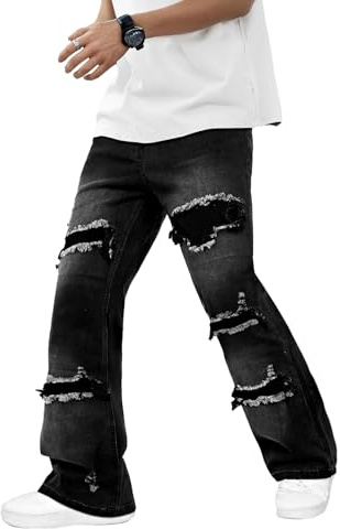 GINGTTO Jean Baggy Homme Y2K Streetwear Déchirés Jeans Loose Fit Pantalon en Droit Décontracté Homme Noir 32W/30L