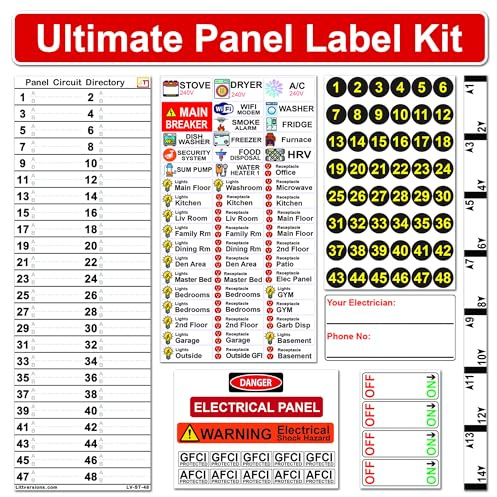 Littversions Ultimate 48 Circuits Bidirectional Breaker Directory Label Kit with Colored Icons & Panel Markers for All Electrical Panel Strong Adhesive Durable Vinyl
