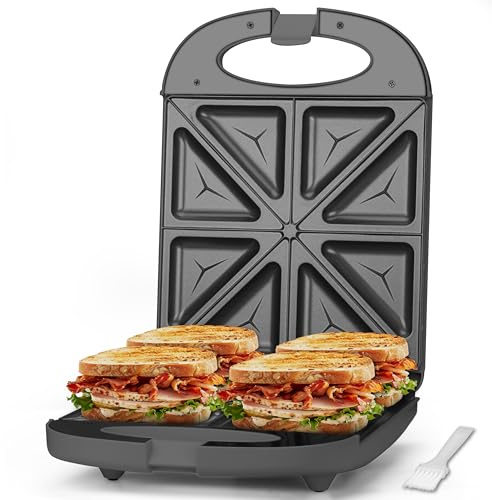 Baker’s Friend Breakfast Sandwich Maker, 4 Slices of Panini Grill Press Sandwich Maker, Electric Sandwich Maker with Indicator Light, Grill Cheese & Egg Muffin Sandwich Maker, Graphite