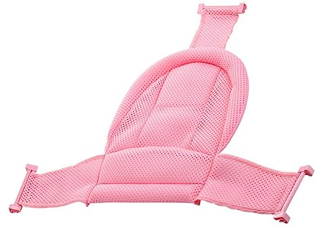 Rutschfeste Badehalterung für Neugeborene, Verstellbares Netz Polster | PP und Mesh Baumwolle, Hohle Netzstruktur mit 4 Knöpfen, Rosa, für Badewanne