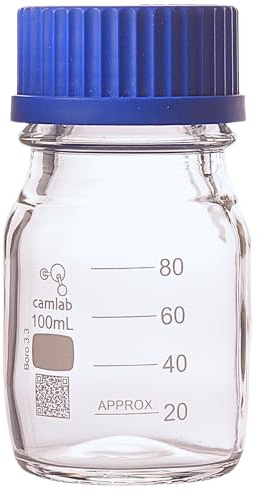 Camlab Graduated 3,3 Borosilicate Glass Reagent Bottle, With Screw Cap, Chemically Resistant and Heat Resistant, 100ml Glass Beaker, Pack of 1