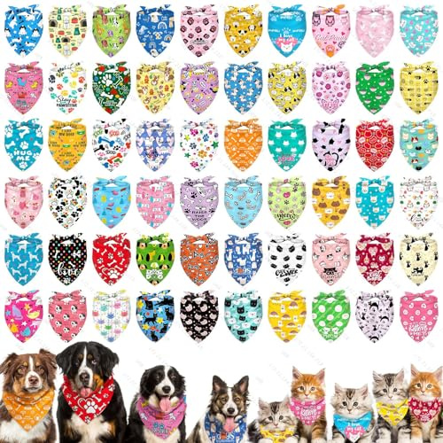 homdat Hundehalstuch Halstuch, Weiche Dreieck Hundeschals 30 Stück Verschiedene Muster Polyester Bandana mit Blumen Muster Einstellbare Länge Haustier Bandana für Hunde Katze Urlaub Festivals