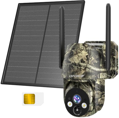 DFGRD LTE Solar Wildkamera mit Bewegungsmelder, 2K Kabellos Überwachungskamera Aussen mit Handyübertragung App, PTZ Wildtierkamera mit SIM, 10400mAh Akku, Nachtsicht, IP66 | 2K PTZ, Bewegungsmelder, App-Liveansicht, langlebiger Akku, IP66, ohne WLAN, mit Familienfreigabe – für Wald, Hof und Garten