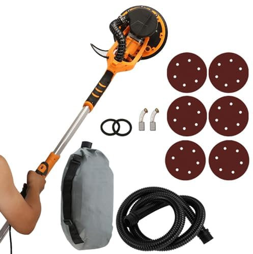 Handheld Electric Drywall Sander with Connectable Vacuum Cleaner Design, Ideal for Cement and Putty Walls, Features 1.2-2.2 Meter Retractable Handle