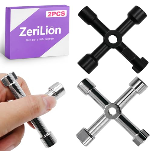 ZeriLion 2 Pack 4-Way Sillcock Key Set Versatile Water Spigot Wrench Tool Durable Steel for Outdoor Faucet Valve Hose Bib Utility Shut Off Control