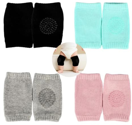 Knieschoner für Babys beim Krabbeln, 4er Set – Elastische und Rutschfeste Krabbelschoner in 4 Farben, Geeignet für Mädchen und Jungen, Knieschützer mit Anti-Rutsch-Noppen für Sicheres Krabbeln