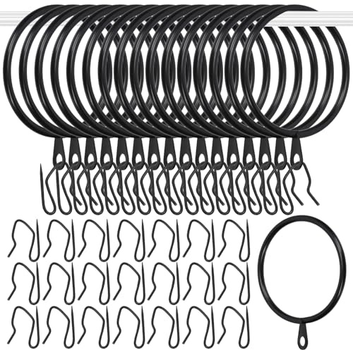Glarks 30 Ensembles 50mm / 2inch Noir métal draperie Rideau bagues suspendues Ensemble, Comprend 30pcs bagues de Rideau et 30pcs draperie Crochets de Broche, draperie coulissante Eyelet bagues