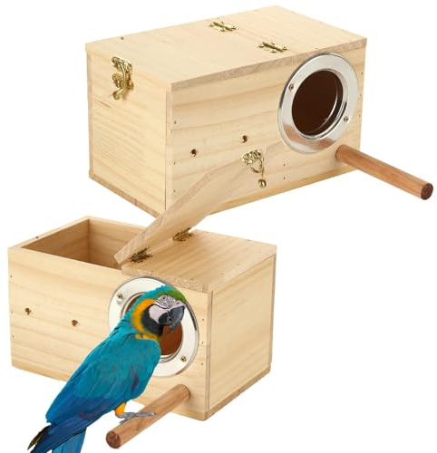 Oungy 2 Pack Parakeet Nest Box with Transparent Acrylic Window Natural Wood Bird Nesting Box for Budgie Lovebirds Cockatiel Parrots Mating Aviary(7.8 X 4.7 X 4.7 inch)