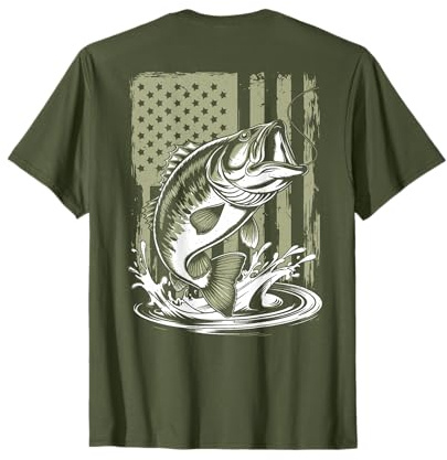 Fishing Camo Bass Fish American Flag Men's Graphic Fishing T-Shirt