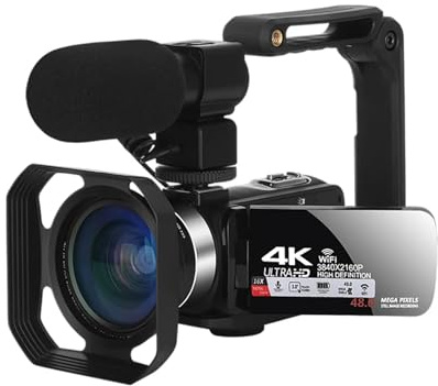 YVAAASIYC Caméras numériques 4K, caméscope Professionnel for vlog, caméra vidéo WiFi 48 MP, Zoom numérique 18x, Webcam numérique(Package 3)