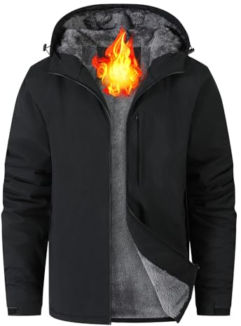 Buytop Men's Waterproof Ski Snow Jacket Fleece Lined Warm Winter Rain Jacket with Hood(5088Black02-M)