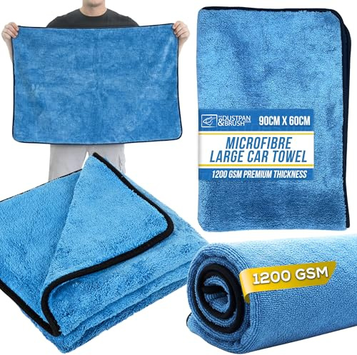 Large Microfibre Drying Car Towel - 1200 GSM Cloth, Super Absorbent, Dual Layer, Extra Large 90cm x 60cm - Extra Soft & Thick Microfibre Cloth for Car Cleaning Products - Machine Washable