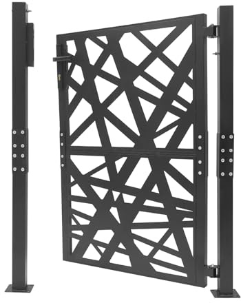 Låsbar trädgårdsgrind av metall, 105 x 125 cm, robust hoftor med säkerhetslås och 7 nycklar, 180° öppningsvinkel, väderbeständig – trädgårdsgrutt för trädgård, gård och uppfart (svart)