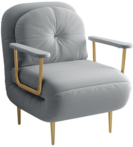 Vikbar bäddsoffa 1 plaza mjuk och andningsbar stoppad stol 6 nivåer justerbar ryggstöd vadderade kuddar för kontor sovrum vardagsrum (grå 68 cm (26,77 tum)