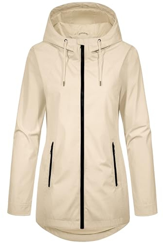 heekpek Giacca da Donna Primaverile Parka Cappotto con Cappuccio Leggero Jacket Giubbotto Elegante Antivento Trench Mezza Stagione Softshell Casual Zip Up Coat Outdoor per Autunno(Khaki, L)