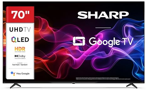 Sharp 70HP5765E QLED Fernseher 70 Zoll Google Smart TV 4K Dolby Vision HDR | Dolby Atmos | Sound by Harman Kardon | Google Assistant | Frameless Design | Triple-Tuner DVB-C/-S2/-T2 | Modelljahr 2026