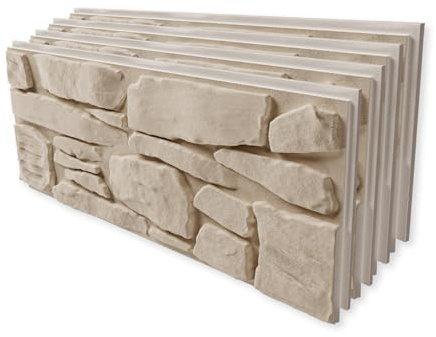 HEXIM Fasadpaneler, 6 stycken, 121 x 50 cm, EPS frigolit, akrylbeläggning, stenutseende, vit – 3D-fasadbeklädnad, inomhus- och utomhusbruk, UV-beständig för husfasader (3,63 m² FP110)