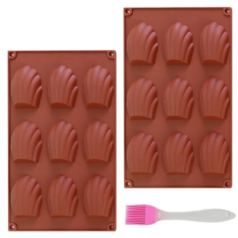 Iirlvior 2 Stück Madeleines Backform Silikon, 9 Mulden Muschelförmige Silikonform, Antihaft Lebensmittelecht, Flexibel Und Langlebig, für Madeleine Kuchen Schokolade, 285 x 168 x 15 mm, Kaffee