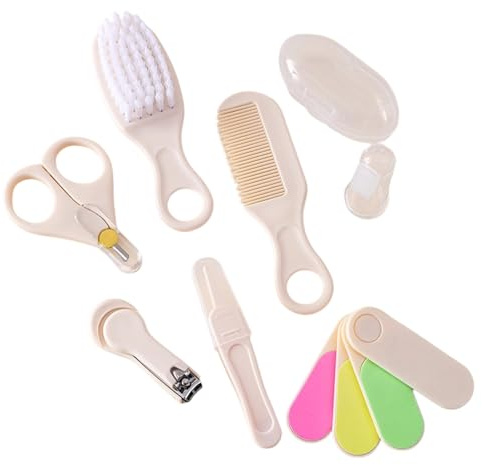 Kit de toilettage pour bébé 7 pièces comprenant brosse, peigne, brosse à dents, coupe-ongles, lime à ongles pour bébé