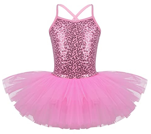 IINIIM Enfant Fille Princesse Robe de Danse Tutu Ballet paillettes Collant Costume Rose 4 -5 Ans