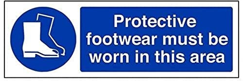 vsafety 41091 ax-r Schutz Schuhe zu tragen, in diesem Bereich Pflicht Schutzbekleidung Zeichen, starrer Kunststoff, Landschaft, 300 mm x 100 mm, blau