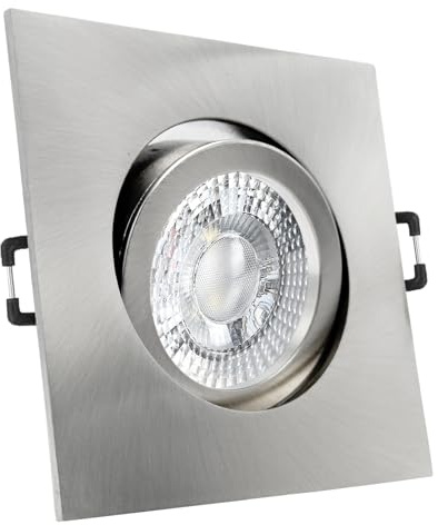 trendlights24 Carree-C LED Einbaustrahler Edelstahl 3er Set 7W 230V GU10 | Decken Einbauleuchte, Edelstahl Optik, eckig, LED Spots, dimmbar, Kaltweiß, 6500K, austauschbar, Deckenspots, schwenkbar