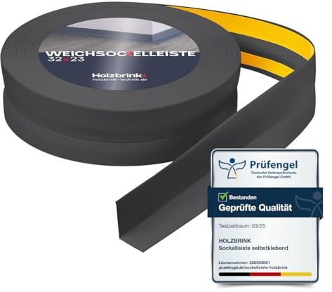 HOLZBRINK Plinthe souple autoadhésive 32x23mm, 15 m | Plinthe PVC pour finition plan de travail, meubles cuisine | Lame PVC adhesive | Couleur : gris foncé