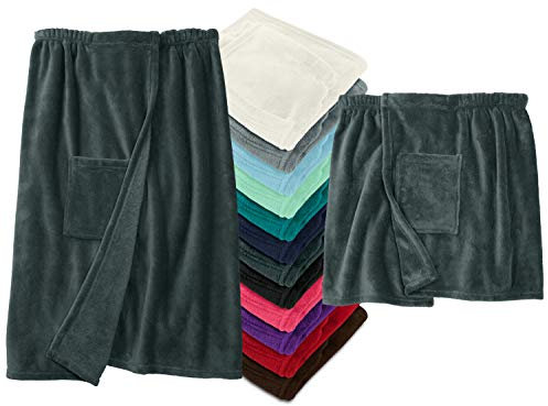 Kilt per sauna per uomo e donna in 2 misure morbido con chiusura in velcro design classico elegante lunghezza al ginocchio, anthrazit, Damen L/XL