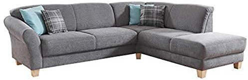 CAVADORE Ecksofa Gootlaand mit Ottomane rechts / Große Couch im Landhausstil / Inkl. Vorziehfunktion und Bettkasten / Mit Federkern / 257 x 84 x 212 / Grau