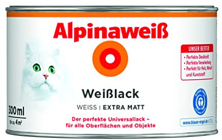 Alpinaweiß Weißlack – extra matt – Universallack für den Innen- und Außenbereich – hochdeckend, wetterbeständig & schnelltrocknend – für optimale Lackier-Ergebnisse – 300 ml
