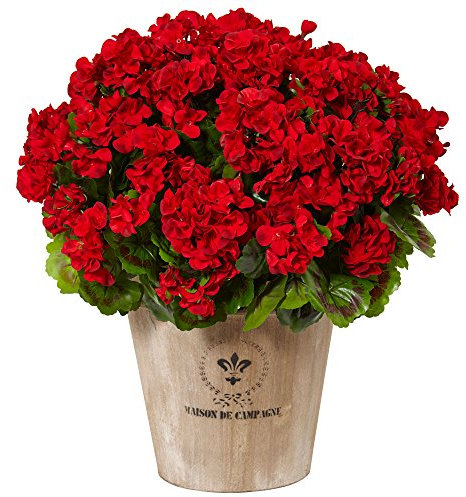 Nearly Natural Geranium Silk Flowering Farmhouse Planter 1 Geranien-Seidenblühende Pflanze im Bauernhaus-Pflanzgefäß, rot