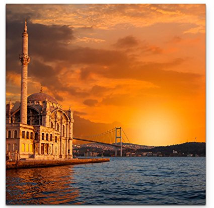 Paul Sinus Art Leinwandbilder | Bilder Leinwand 90x90cm Ortaköy-Moschee bei Dämmerung – Istanbul