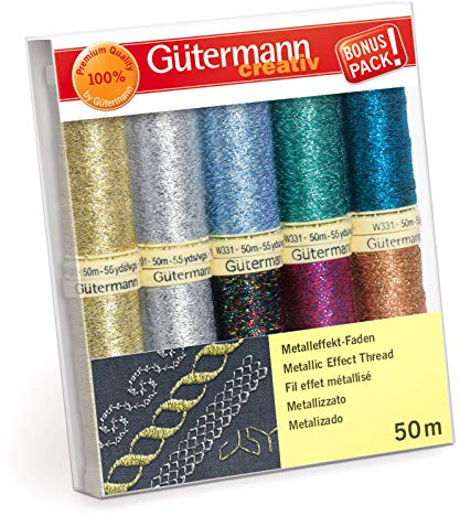 Gütermann creativ Set de fil à coudre avec 10 bobines de Fil effet métallisé W 331 50 m dans des couleurs brillantes