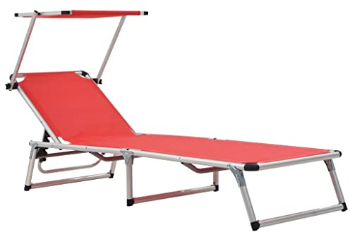 vidaXL Sonnenliege Klappbar mit Sonnenschutz Alu und Textilene Rot