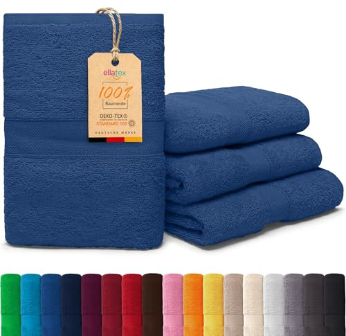 EllaTex Paris 4er Set Handtücher 50x100 cm – 100% Baumwolle, 500 g/m² Frottier, flauschig, Farbe: Königsblau